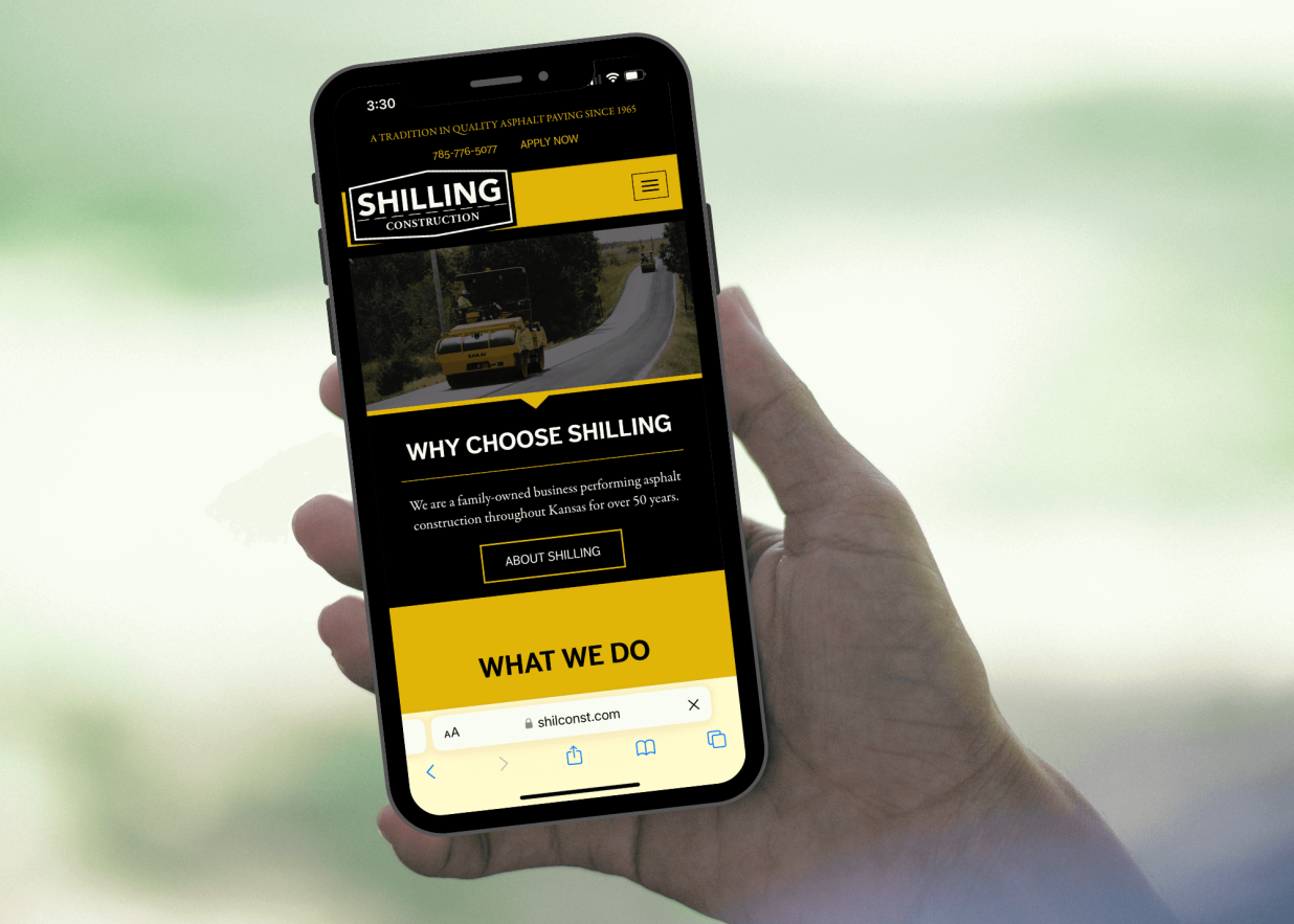 Shilling Construction's website on a mobile device