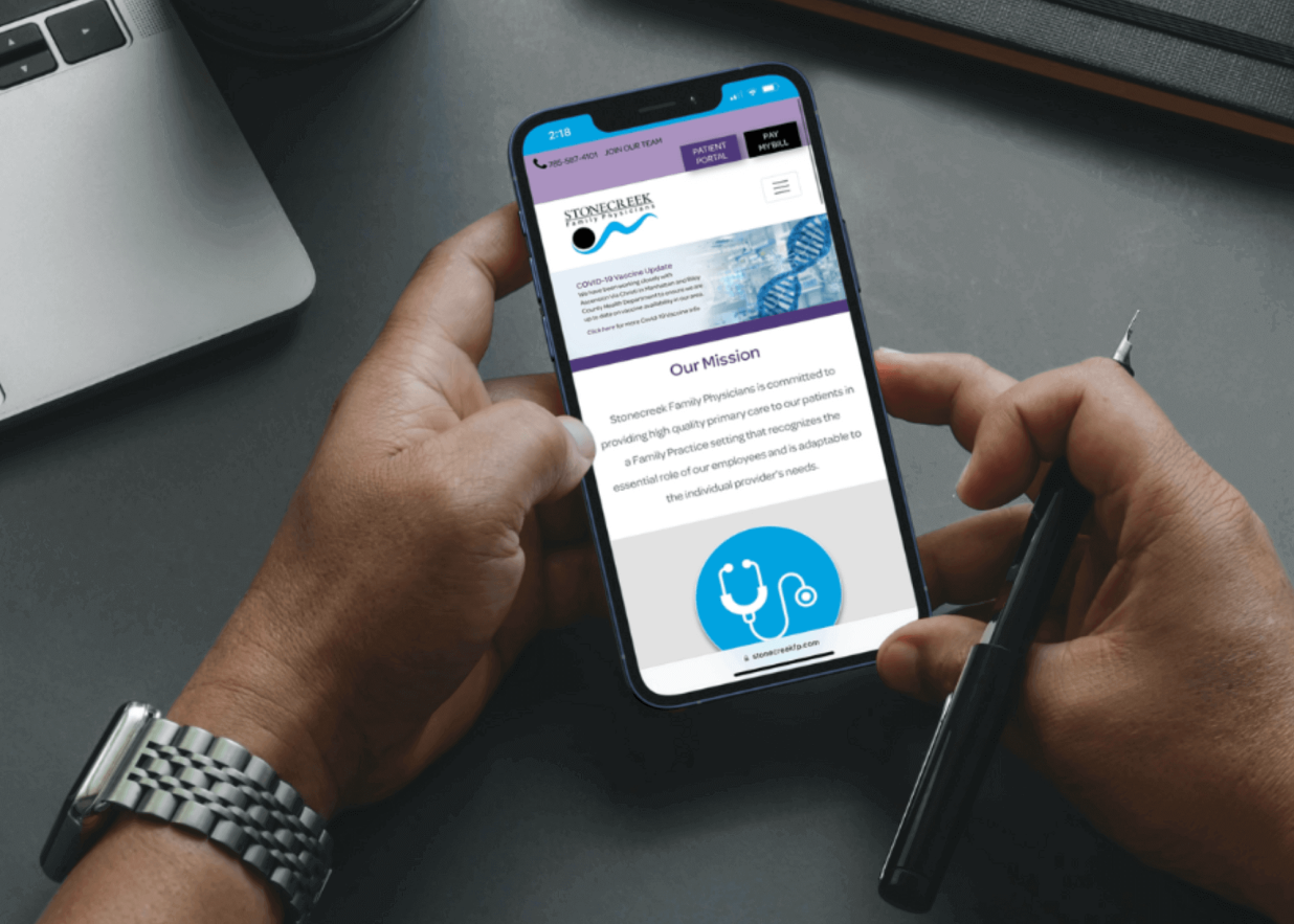 Stonecreek Family Physicians website on mobile device